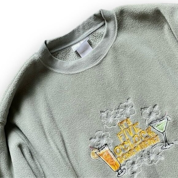 Vintage "It's Five O'Clock Somewhere" Sweatshirt Adult M Green Fleece Party Cozy - Picture 1 of 11